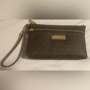 Michael Kors Dark Brown Wristlet with Gold Details
